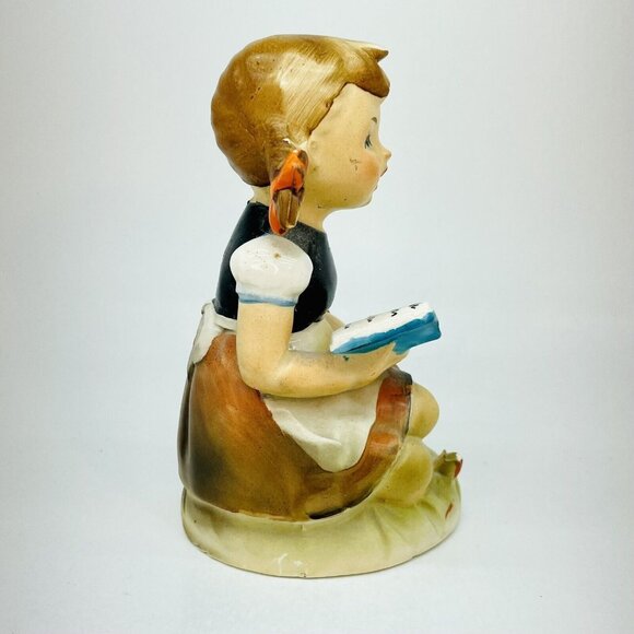 Vintage Wales Hand Painted Porcelain Figurine Girl Reading Book Japan - Picture 7 of 10
